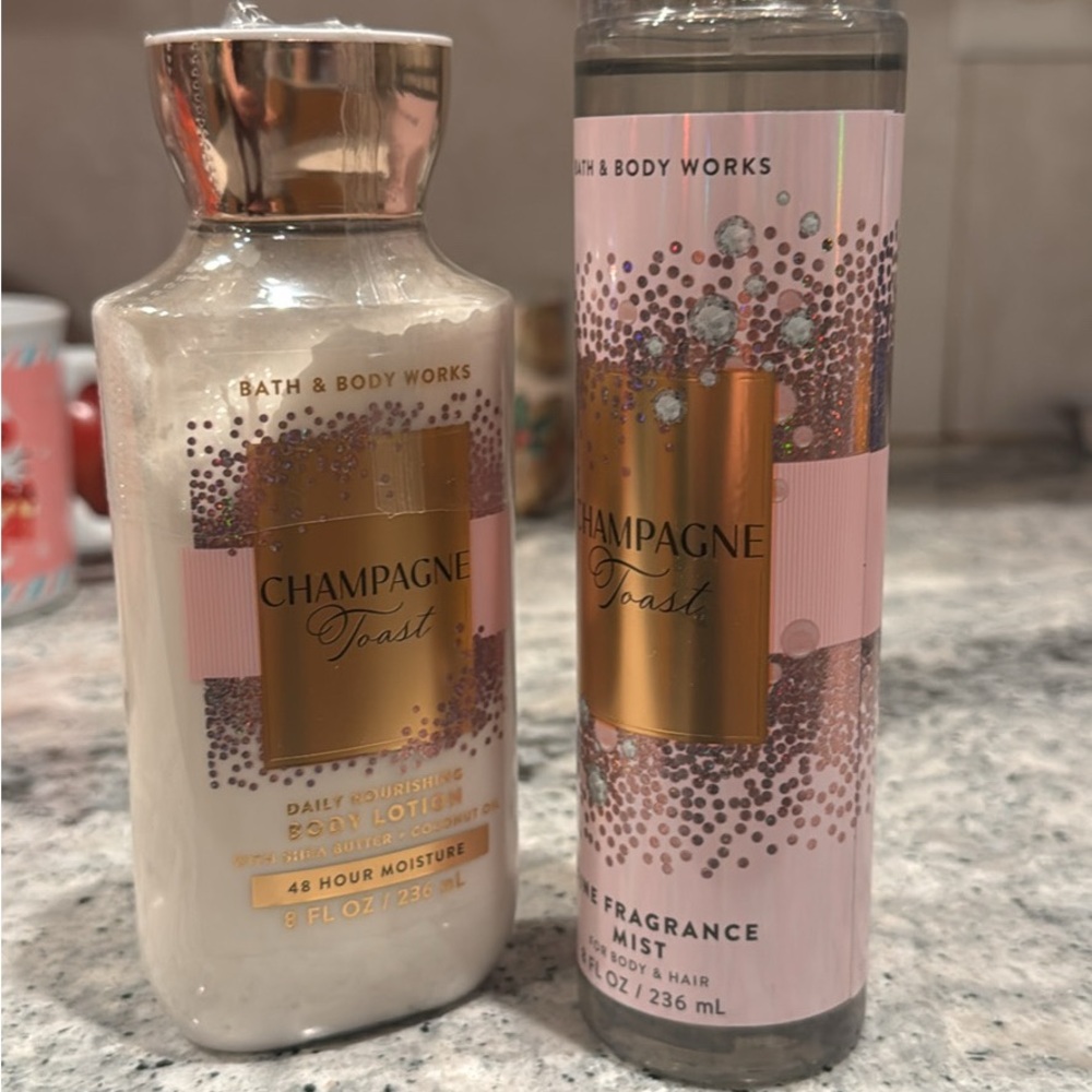 Bath & Body Works Champagne Toast Body Lotion and Mist Set - Gold and Pink